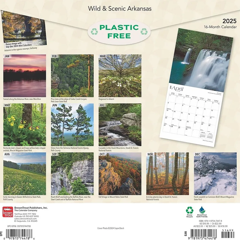 2025 Calendars|BrownTrout 2025 Arkansas Wild & Scenic 12" x 12" Monthly Square Wall Calendar (9781975474478)