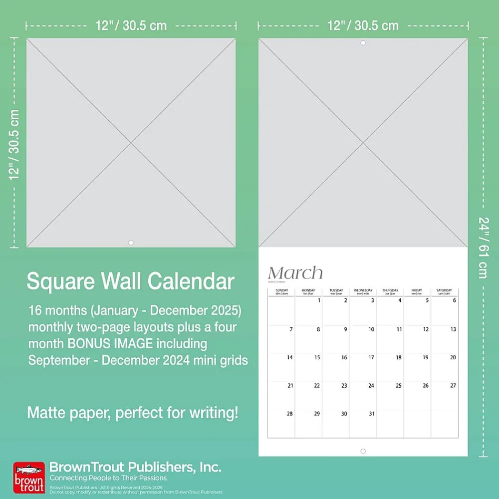 2025 Calendars|BrownTrout 2025 Big & Bright Large Print 12" x 12" Monthly Square Wall Calendar (9781975478384)