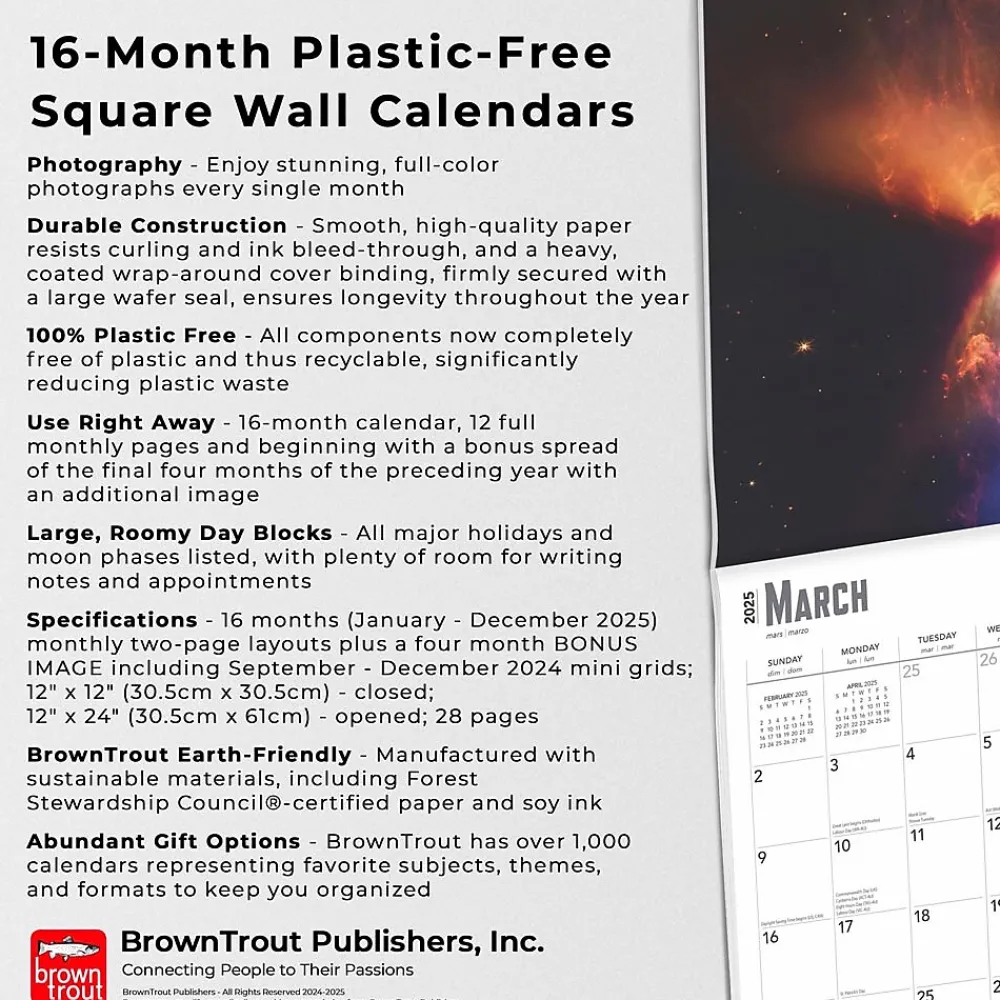 2025 Calendars|BrownTrout 2025 James Webb Space Telescope 12" x 12" Monthly Wall Calendar (9781975476465)