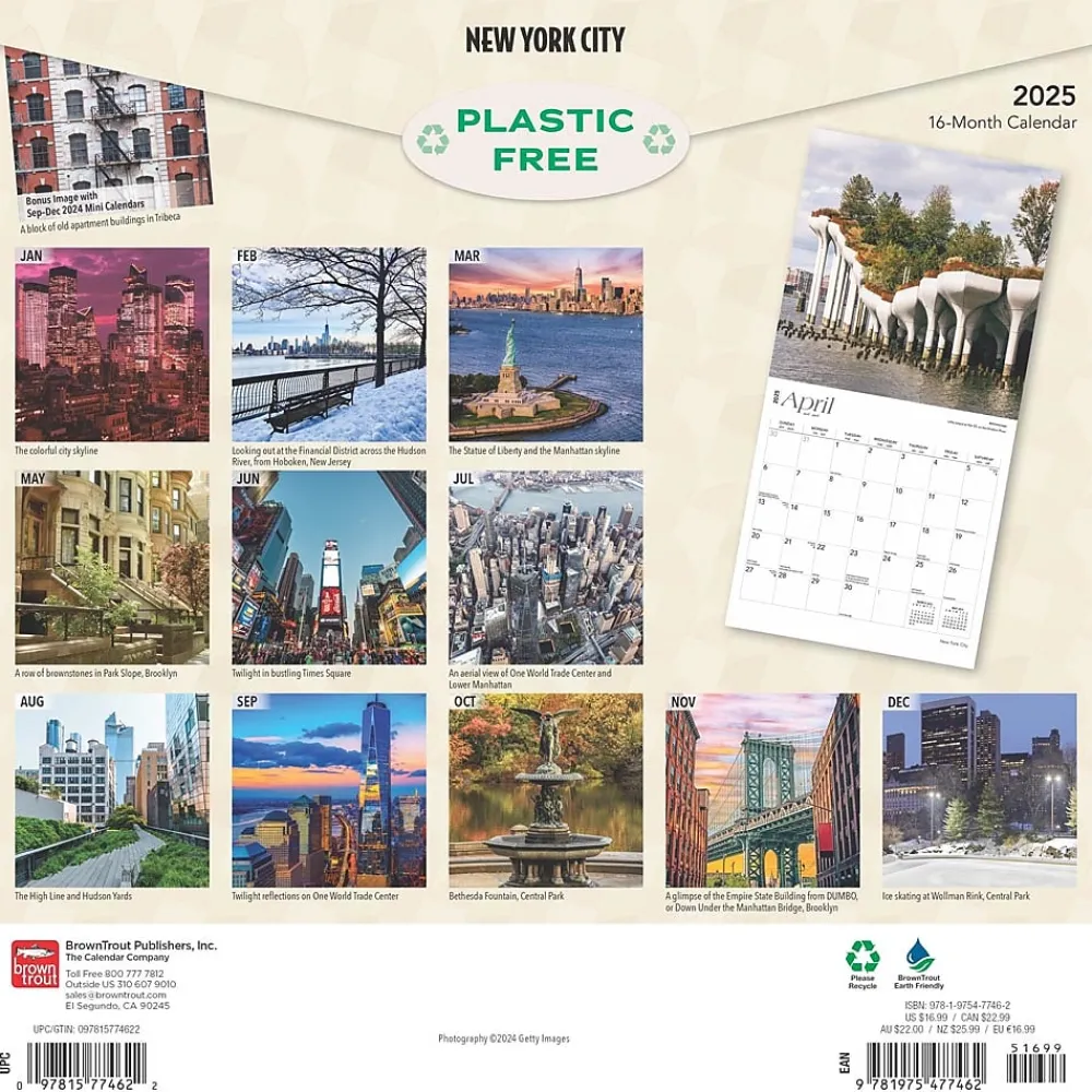 2025 Calendars|BrownTrout 2025 New York City 12" x 12" Monthly Square Wall Calendar (9781975477462)