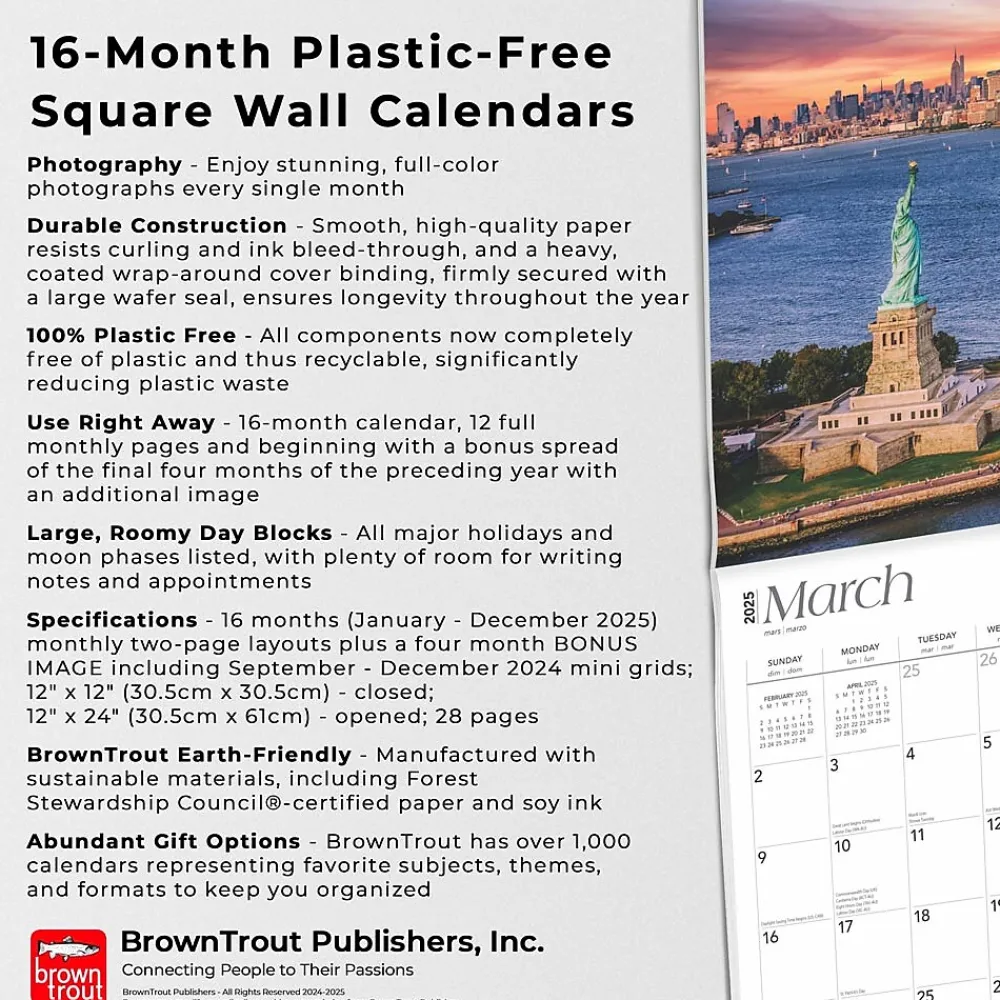 2025 Calendars|BrownTrout 2025 New York City 12" x 12" Monthly Square Wall Calendar (9781975477462)