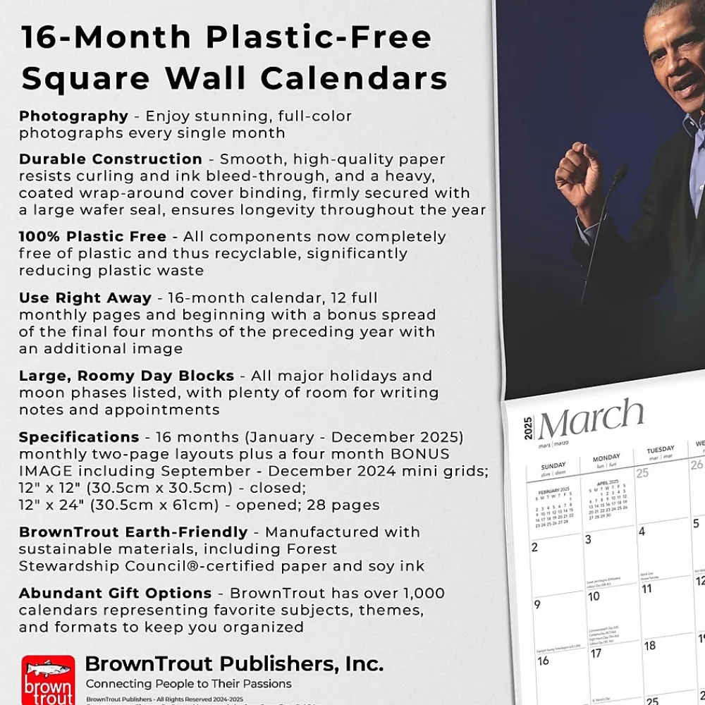 2025 Calendars|BrownTrout 2025 President Barack Obama 12" x 12" Monthly Wall Calendar (9781975475550)