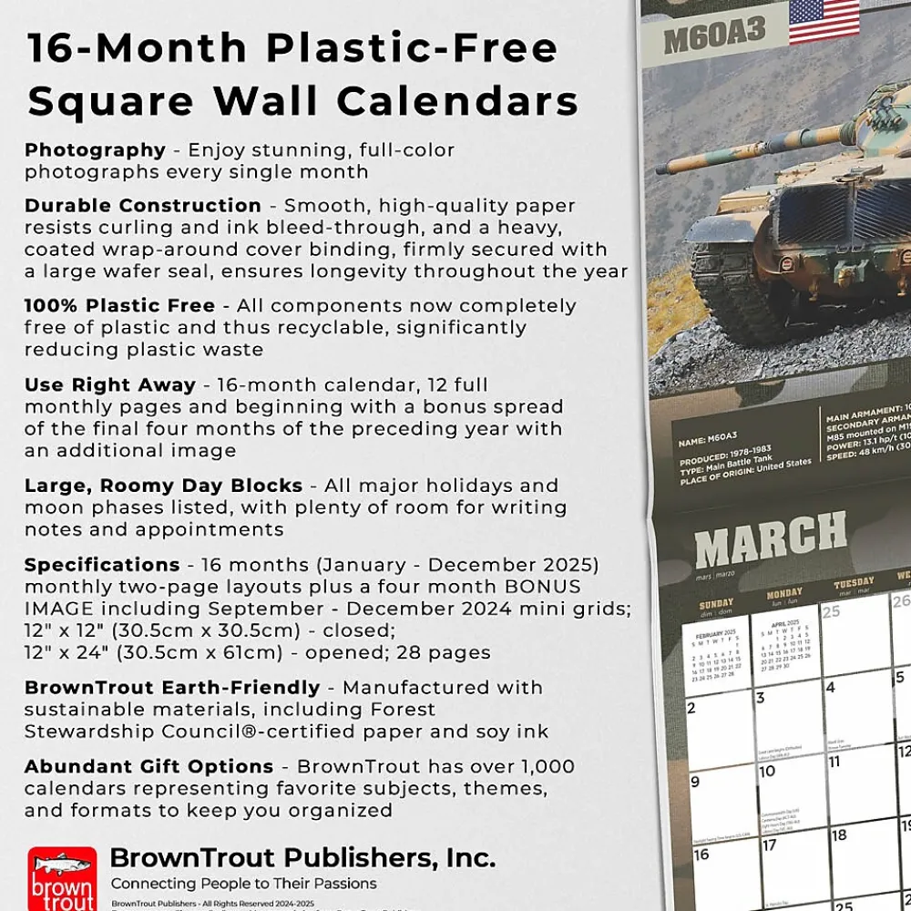 2025 Calendars|BrownTrout 2025 Tanks of the World 12" x 12" Monthly Square Wall Calendar (9781975477851)