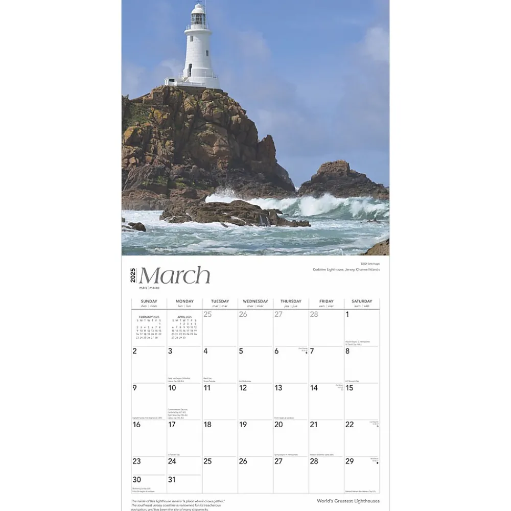 2025 Calendars|BrownTrout 2025 World's Greatest Lighthouses 12" x 24" Monthly Square Wall Calendar, (9781975475970)