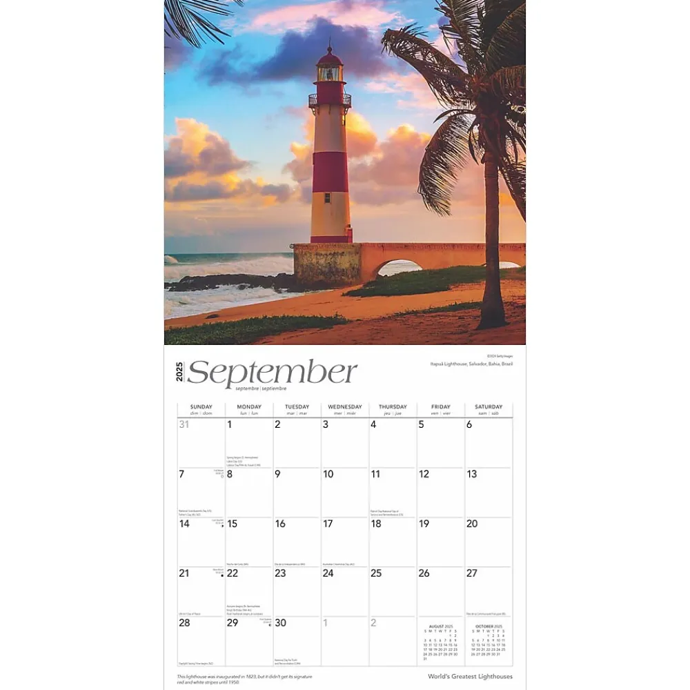 2025 Calendars|BrownTrout 2025 World's Greatest Lighthouses 12" x 24" Monthly Square Wall Calendar, (9781975475970)