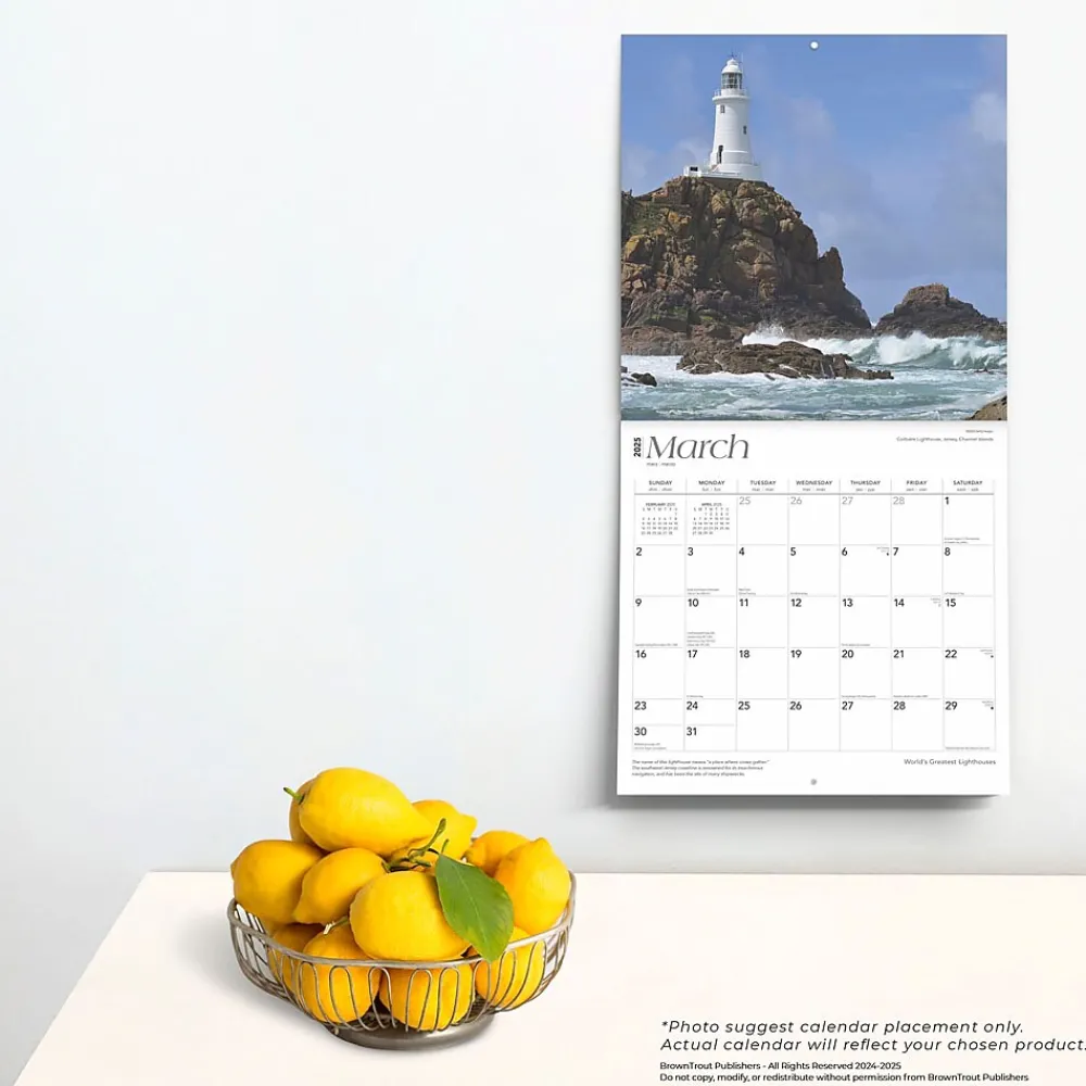 2025 Calendars|BrownTrout 2025 World's Greatest Lighthouses 12" x 24" Monthly Square Wall Calendar, (9781975475970)