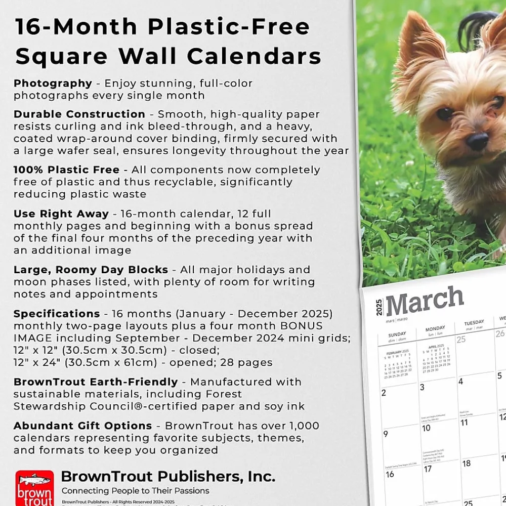 2025 Calendars|BrownTrout 2025 Yorkshire Terriers 12" x 12" Monthly Wall Calendar (9781975478001)