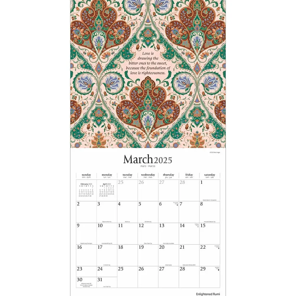 2025 Calendars|Brush Dance 2025 Enlightened Rumi 12" x 24" Monthly Square Wall Calendar (9781975478551)