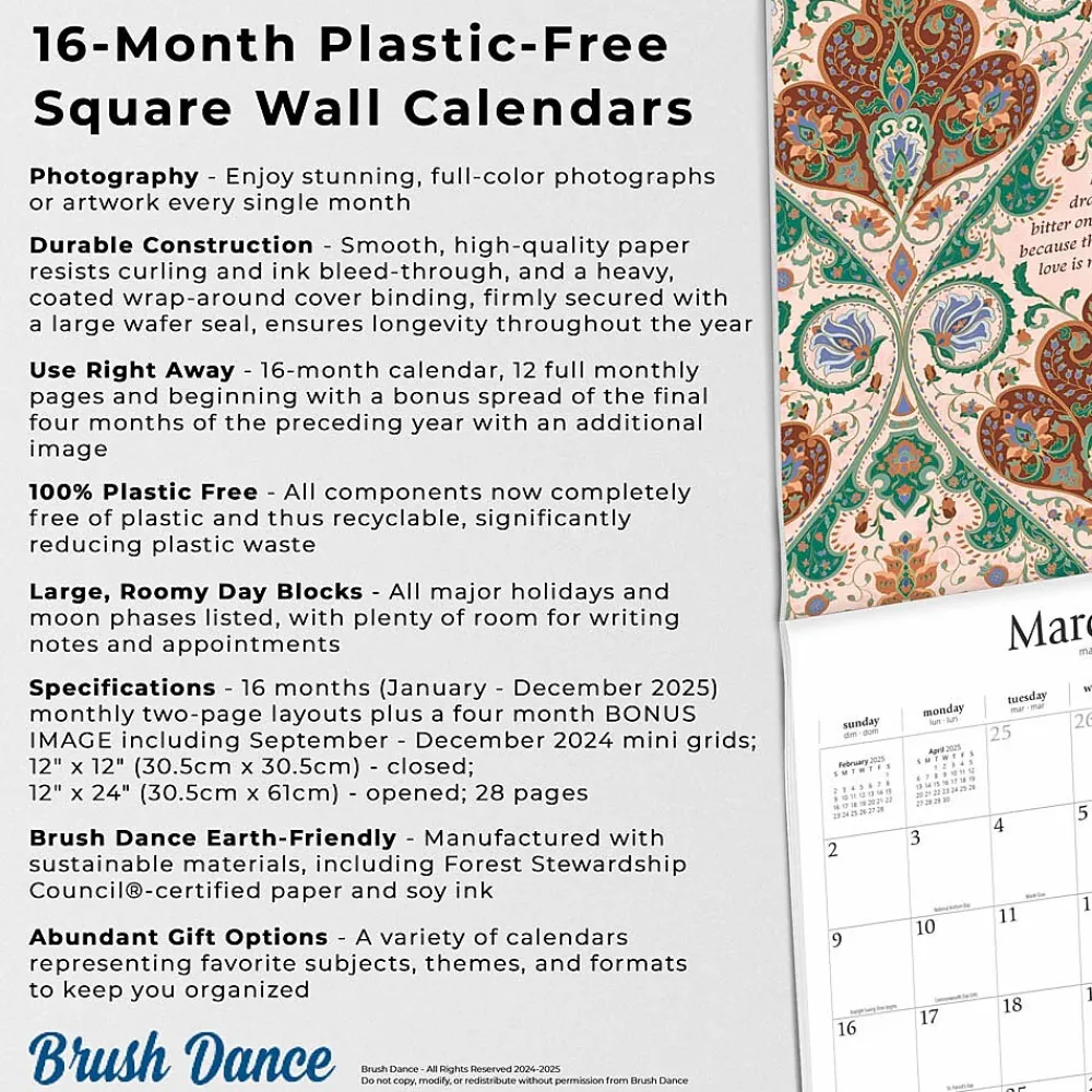 2025 Calendars|Brush Dance 2025 Enlightened Rumi 12" x 24" Monthly Square Wall Calendar (9781975478551)