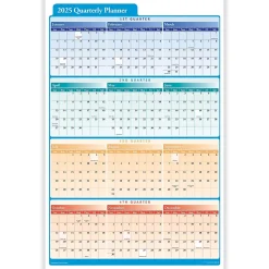 2025 Calendars|ComplyRight 2025 Quarterly Planner 36" x 24" Yearly Dry Erase Wall Calendar, Red/Blue/Orange (J0061)