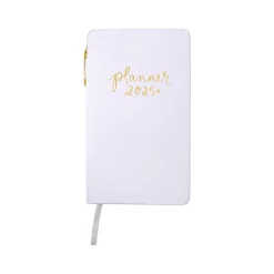2025 Planners|Eccolo 2025 4.25" x 7.5" Weekly Planner, Faux Leather Cover, White/Yellow (AY25-401F)