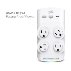 360 Electrical Revolve45 4-Outlet 3-USB Port Surge Protector, White (3E0771-WHT6NA)