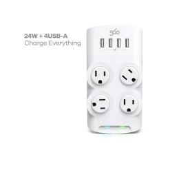 360 Electrical Revolve24 4-Outlet 4-USB Port Surge Protector, White (3E0775-WHT6NA)