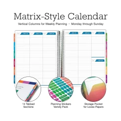 Academic Planners|Global Printed Products 2024-2025 Floral Pink 8.5" x 11" Academic Weekly & Monthly Planner, Plastic Cover, Multicolor