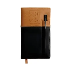 2025 Planners|Global Printed Products 2025 3.5" x 6" Weekly & Monthly Planner, Faux Leather Cover, Black/Brown (SPLS25-BRN36-P)
