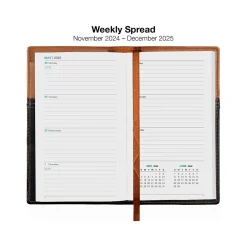2025 Planners|Global Printed Products 2025 3.5" x 6" Weekly & Monthly Planner, Faux Leather Cover, Black/Brown (SPLS25-BRN36-P)