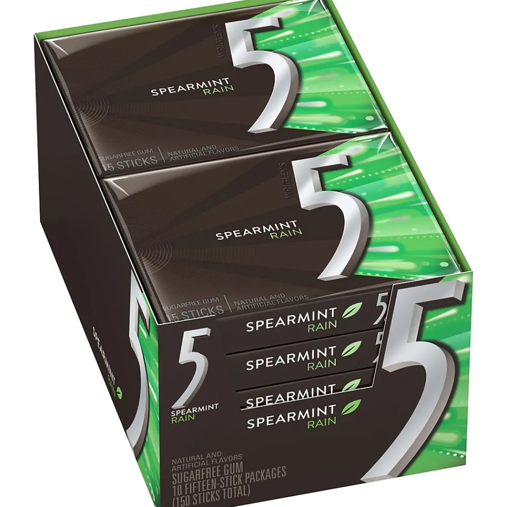 5 Gum Sugar Free Gum, Spearmint Rain, 10/Box (WMW51404)