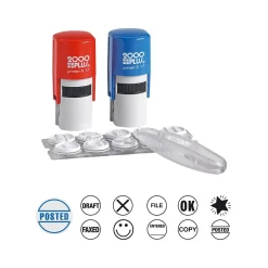 Stamps & Stamp Pads|2000 Plus Deluxe Office Kit Stamp Set, Assorted 5/8" Designs, Blue and Red Inks (030459)
