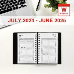 Academic Planners|Staples 2024-2025 5" x 8" Academic Daily Appointment Book, Faux Leather Cover, Black (ST60364-23)