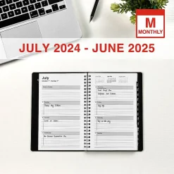 Academic Planners|Staples 2024-2025 5" x 8" Academic Weekly & Monthly Planner, Faux Leather Cover, Black (ST23570-23)