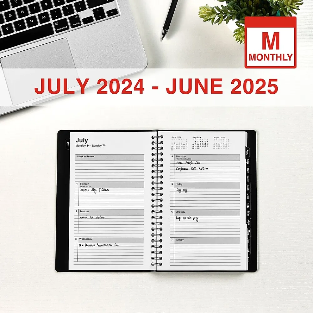 Academic Planners|Staples 2024-2025 5" x 8" Academic Weekly & Monthly Planner, Faux Leather Cover, Black (ST23570-23)