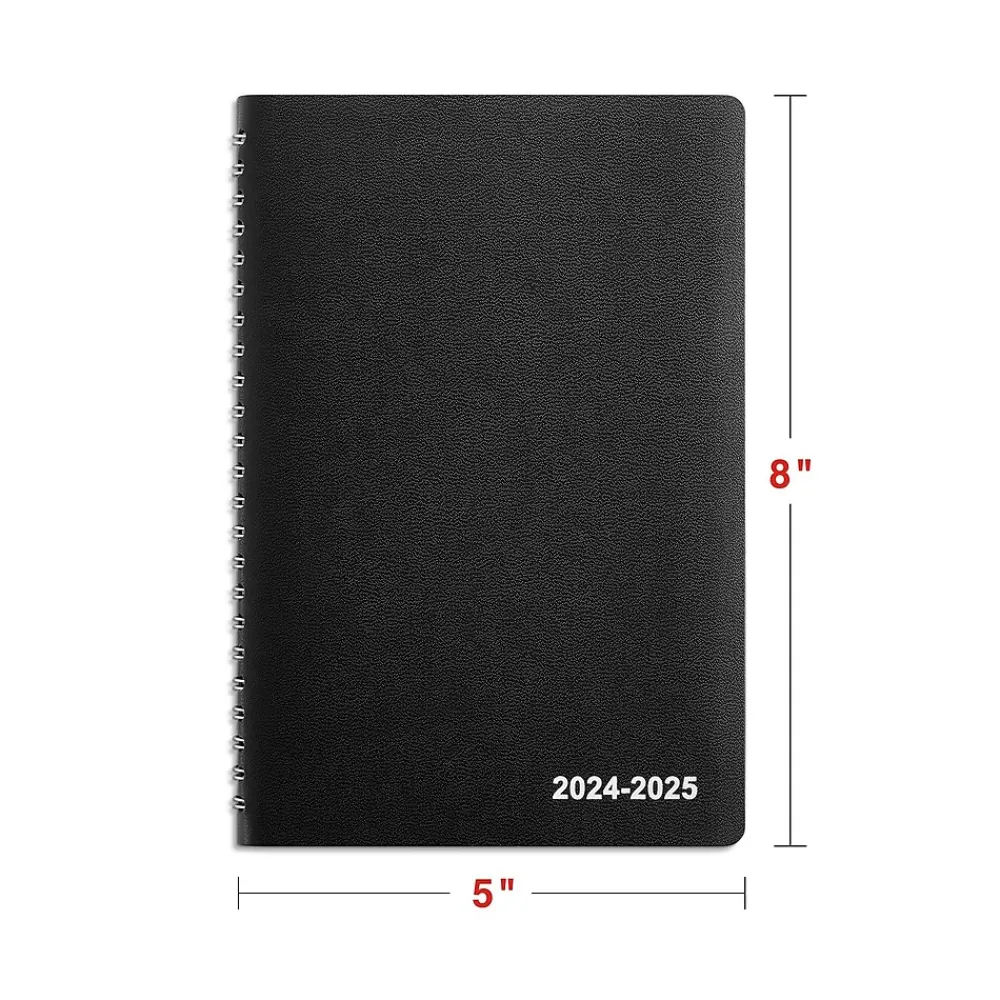 Academic Planners|Staples 2024-2025 5" x 8" Academic Weekly & Monthly Planner, Faux Leather Cover, Black (ST23570-23)