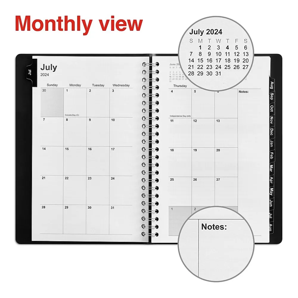 Academic Planners|Staples 2024-2025 5" x 8" Academic Weekly & Monthly Planner, Faux Leather Cover, Black (ST23570-23)
