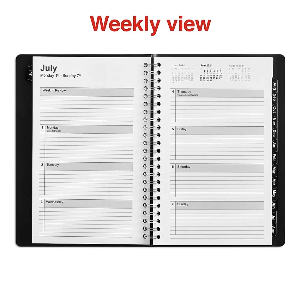 Academic Planners|Staples 2024-2025 5" x 8" Academic Weekly & Monthly Planner, Faux Leather Cover, Black (ST23570-23)