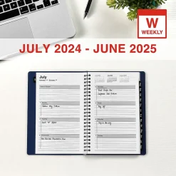 Academic Planners|Staples 2024-2025 5" x 8" Academic Weekly & Monthly Planner, Faux Leather Cover, Navy (ST60362-23)