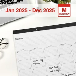 2025 Calendars|Staples 2025 22" x 17" Desk Pad Calendar, (ST12951-25) Black