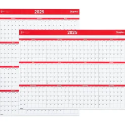 2025 Calendars|Staples 2025 15.69" x 12" Dry Erase Wall Calendar, Red/White (ST53905-25)