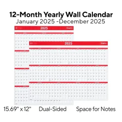 2025 Calendars|Staples 2025 15.69" x 12" Dry Erase Wall Calendar, Red/White (ST53905-25)