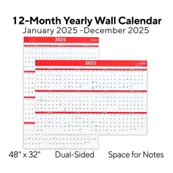 2025 Calendars|Staples 2025 48" x 32" Dry Erase Wall Calendar, Red/White (ST53911-25)