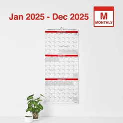 2025 Calendars|Staples 2025 12" x 27" Wall Calendar, Red/White (ST53920-25)