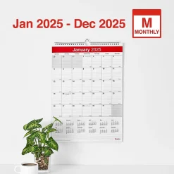 2025 Calendars|Staples 2025 12" x 17" Wall Calendar, White/Red (ST53913-25)