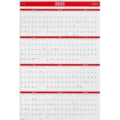 2025 Calendars|Staples 2025 24" x 36" Wall Calendar, Red/Black/White (ST53999-25)