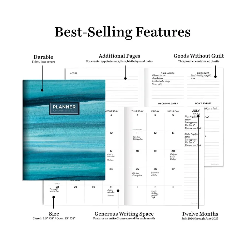 Academic Planners|TF Publishing 2024-2025 Blue Watercolor 6.5" x 8" Academic Monthly Planner, Paperboard Cover (AY25-4200)