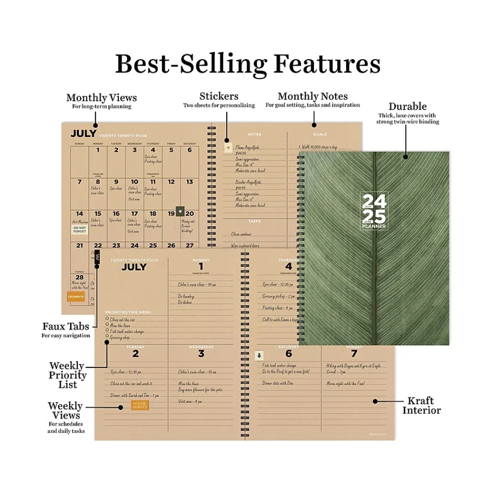 Academic Planners|TF Publishing 2024-2025 Elements Series Living Leaf 8.5" x 11" Academic Weekly & Monthly Planner, Paperboard Cover