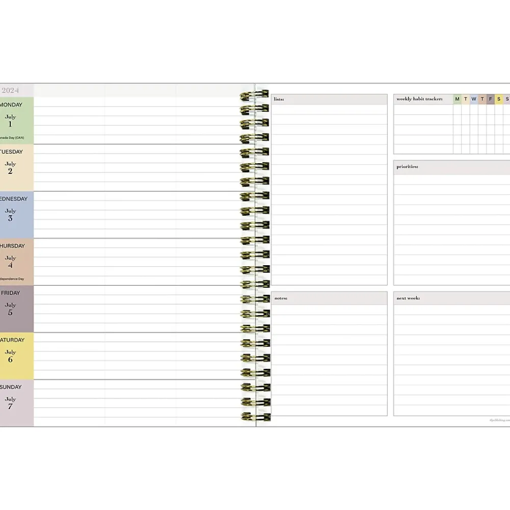 Academic Planners|TF Publishing 2024-2025 White Lotus Verde Fronds 6" x 8" Academic Weekly & Monthly Planner, Paperboard Cover (AY25-9210)