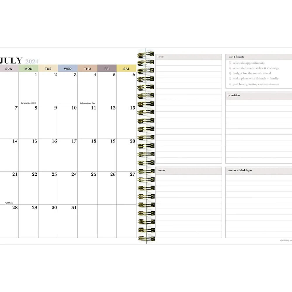 Academic Planners|TF Publishing 2024-2025 White Lotus Verde Fronds 6" x 8" Academic Weekly & Monthly Planner, Paperboard Cover (AY25-9210)