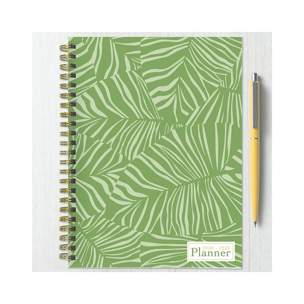 Academic Planners|TF Publishing 2024-2025 White Lotus Verde Fronds 6" x 8" Academic Weekly & Monthly Planner, Paperboard Cover (AY25-9210)