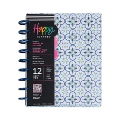 Academic Planners|The Happy Planner 2024-2025 Exotic Borders 7" x 9.25" Academic Weekly & Monthly Planner, Plastic Cover, White/Blue