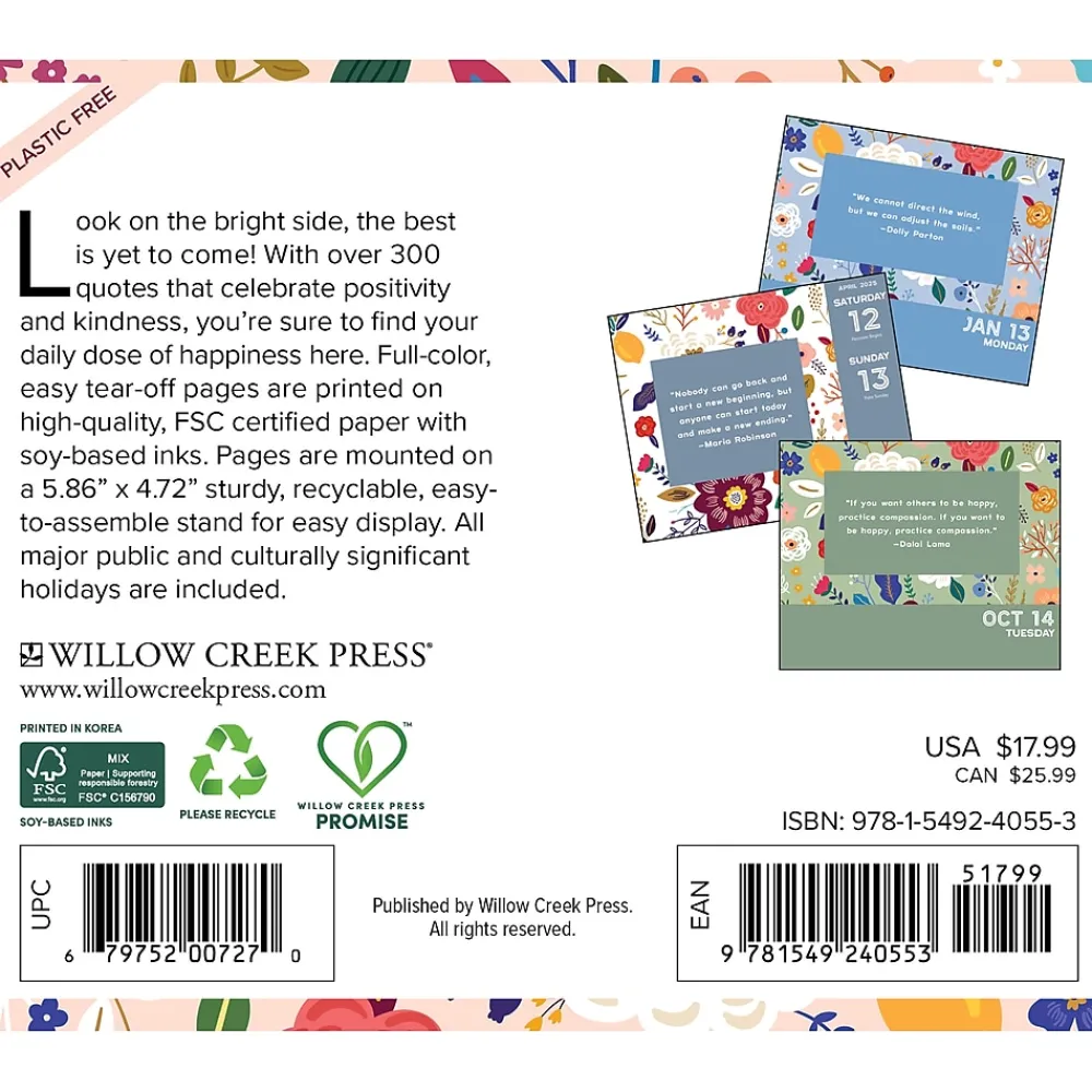 2025 Calendars|Willow Creek 2025 365 Days of Positivity 6" x 5.5" Day-to-Day Calendar (40553)