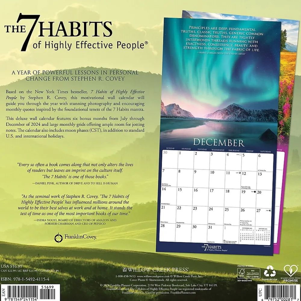 2025 Calendars|Willow Creek 2025 7 Habits of Highly Effective People 12" x 12" Monthly Wall Calendar (41154)