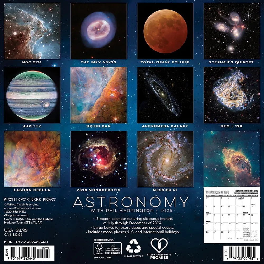 2025 Calendars|Willow Creek 2025 Astronomy 7" x 7" Monthly Wall Calendar (45640)