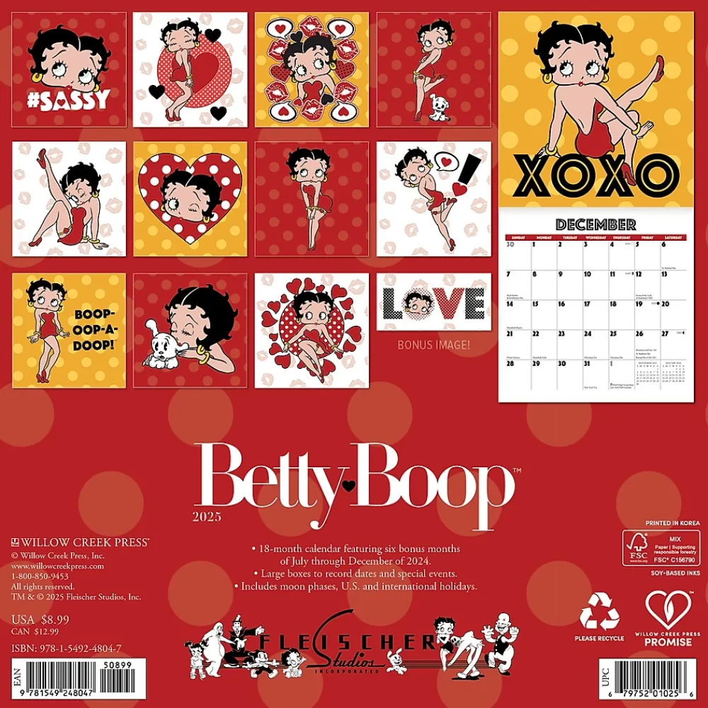 2025 Calendars|Willow Creek 2025 Betty Boop 7" x 7" Yearly Wall Calendar (48047)