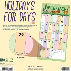 2025 Calendars|Willow Creek 2025 Holidays for Days 12" x 12" Monthly Wall Calendar (43356)