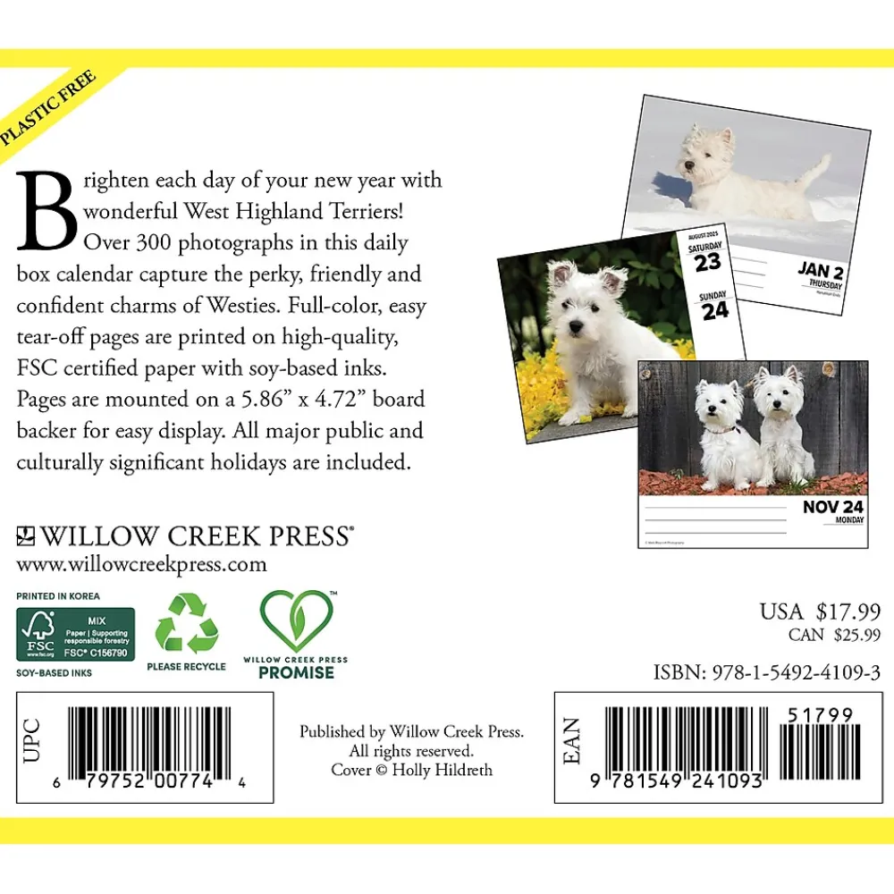 2025 Calendars|Willow Creek 2025 Westies 6" x 5.5" Day-to-Day Calendar (41093)