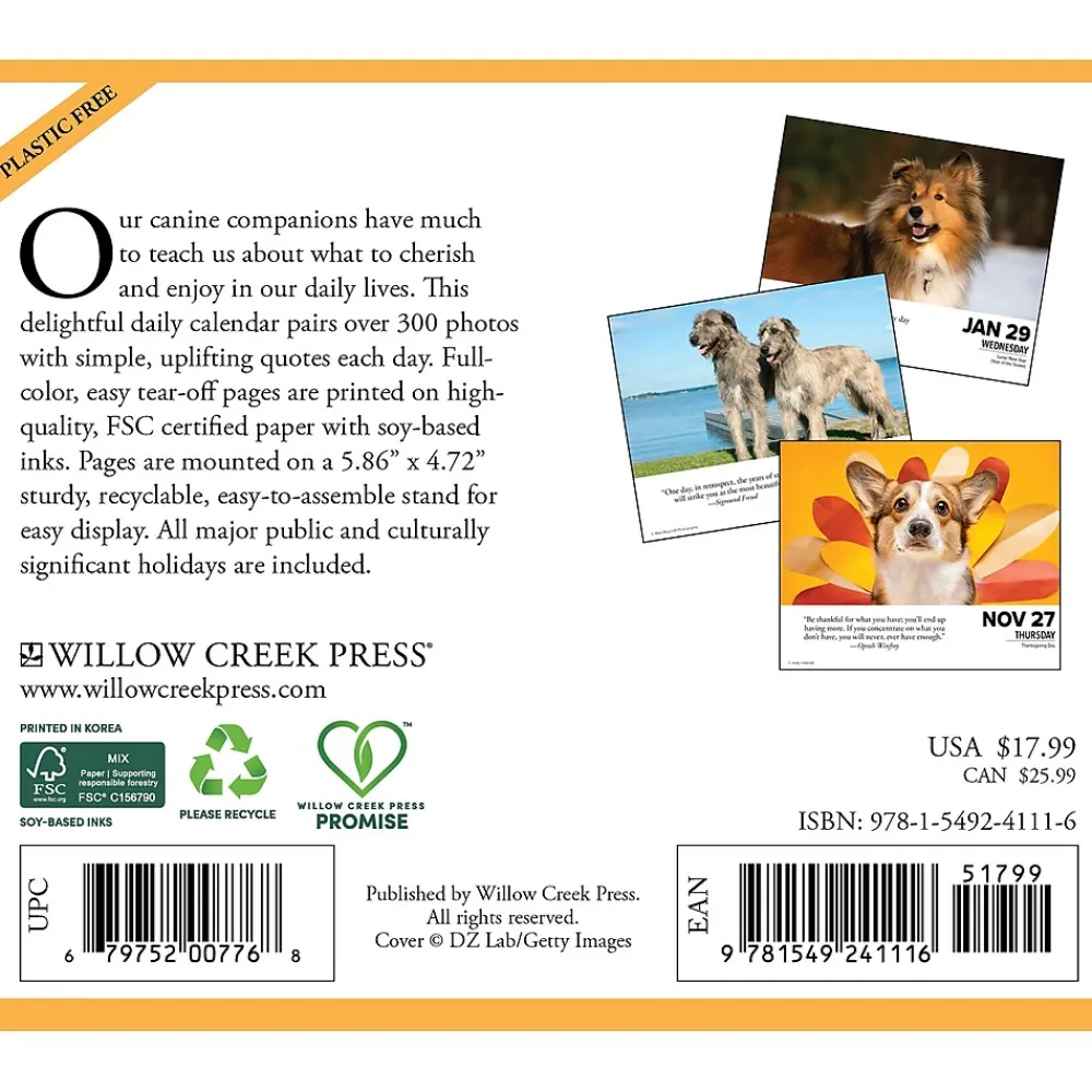2025 Calendars|Willow Creek 2025 What Dogs Teach Us 6" x 5.5" Day-to-Day Calendar (41116)