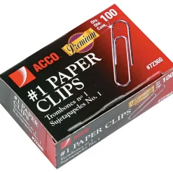 Clips & Fasteners|ACCO Premium Standard Paper Clips, 0.38" Capacity, Silver, 100 Clips/Pack, 10/Pack(ACC72360)